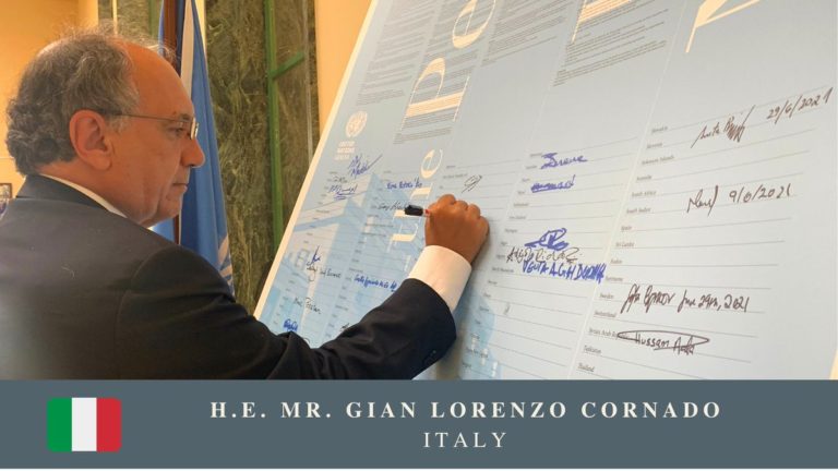 Italia a Ginevra firma poster simbolico della carta delle Nazioni Unite