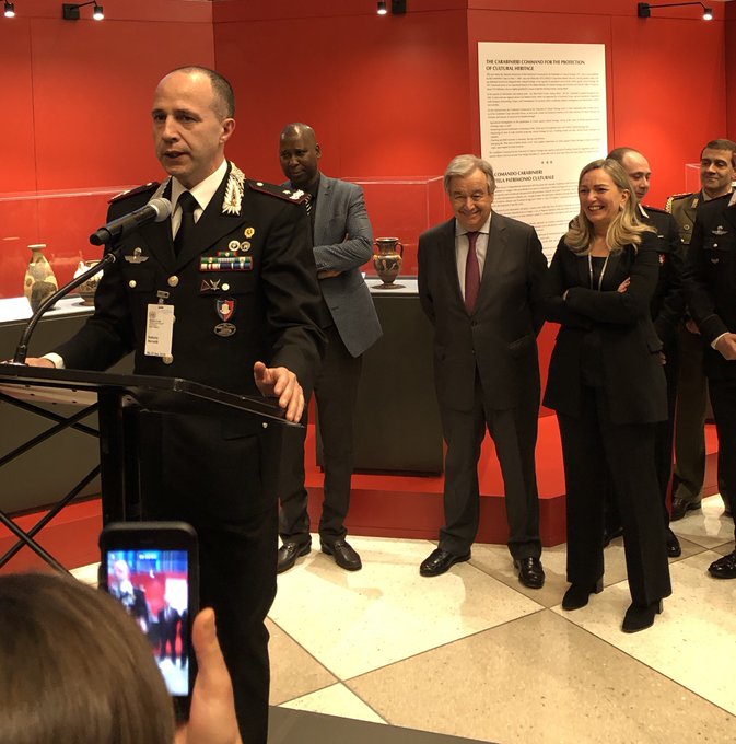 L’arte di salvare l’arte: attivita’ Carabinieri in mostra a NY; Guterres, multilateralismo e’ la chiave