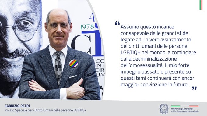 Fabrizio Petri primo inviato speciale Italia per diritti LGBTQI+