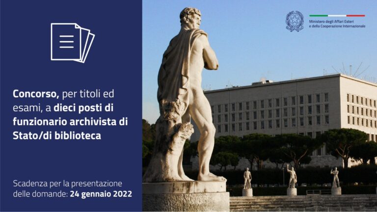 Concorso per archivista/bibliotecario alla Farnesina: il bando scade il 24/1