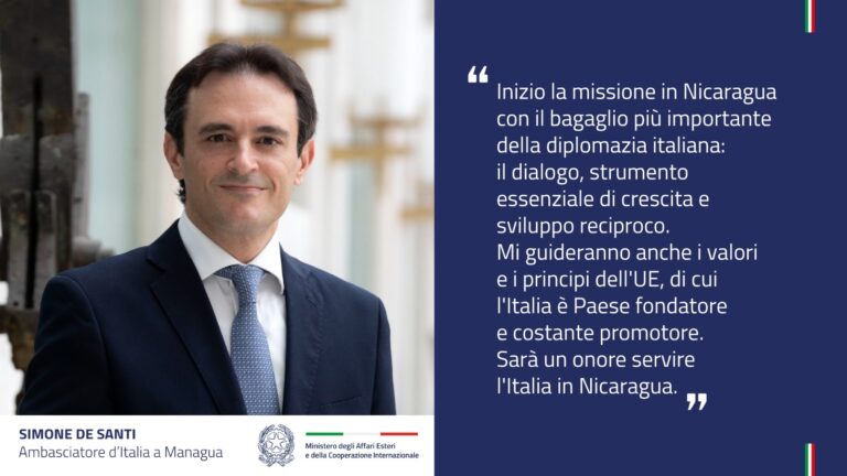 Simone De Santi nuovo Ambasciatore d’Italia in Nicaragua