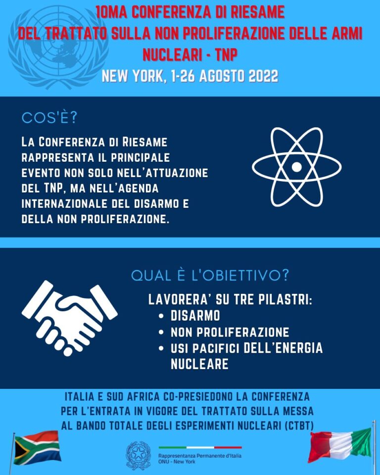 TNP: al via Decima Conferenza; Italia in prima linea per mondo senza atomiche