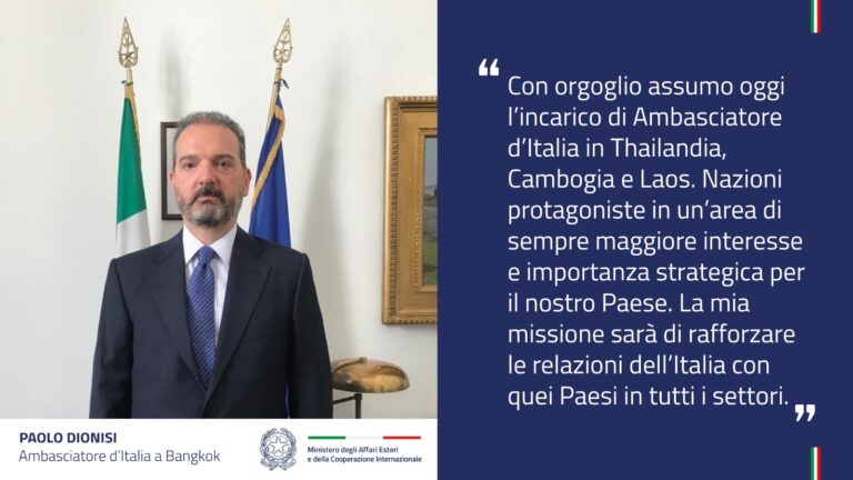 Paolo Dionisi nuovo Ambasciatore d’Italia a Bangkok