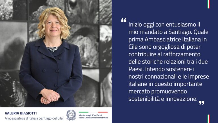 Valeria Biagiotti è la nuova Ambasciatrice italiana in Cile